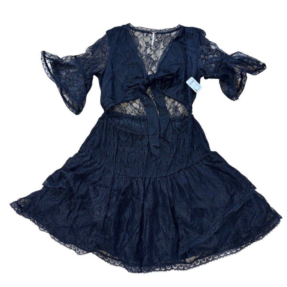 Free People Lala Reversible Lace Mini Dress M Black Whimsigoth Coquette WNWT - Picture 4 of 10